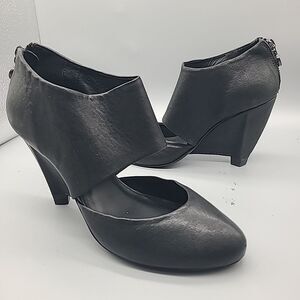 Leifsdottir Mary Jane Heels Wedge Zippered Black Leather Women’s Shoes 38/ 7.5